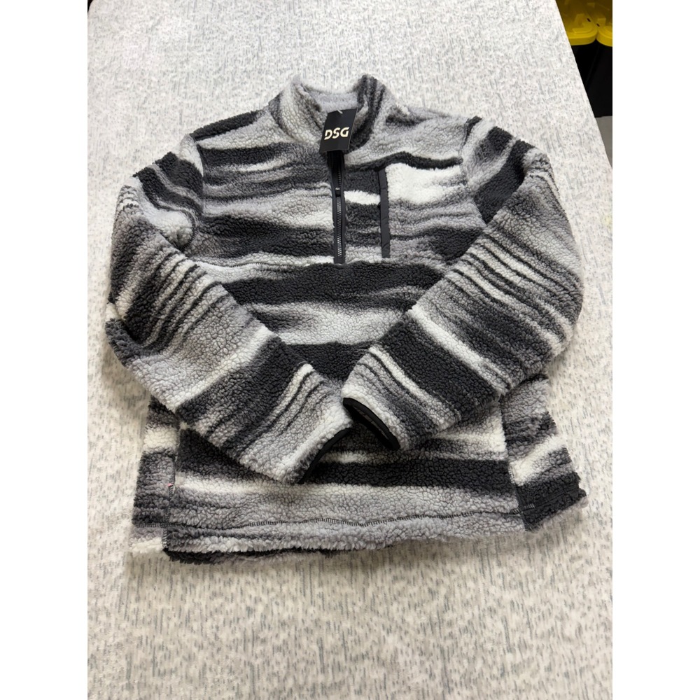 DSG mens Fleece Quarter Zip Pullover Sherpa‎ Striped Grey Charcoal New